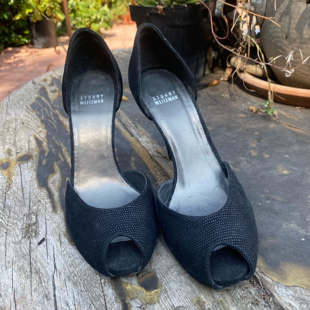 Black Stuart Weitzman peep-toe stilettos